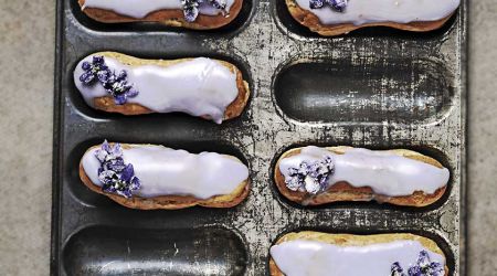 Violet and lemon éclairs