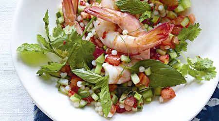 Prawn salad with pearl couscous