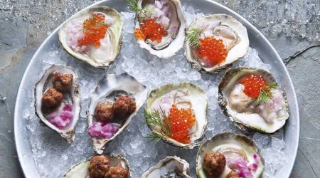 Chilled Oysters With Hot Sausage Balls