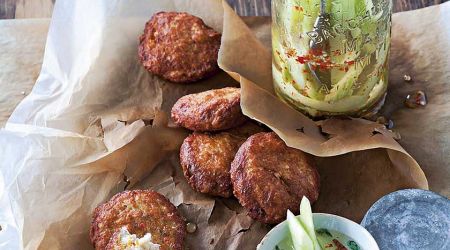 Coconut fishcakes with pickled cucumber