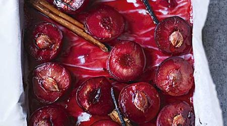 Roasted  Plums With  Rice  Pudding