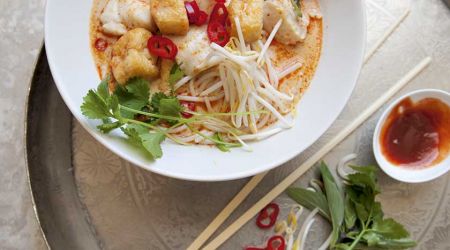 Pollock laksa with Malay noodles