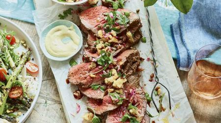 Thyme beef fillet with anchovy dressing and pangrattato