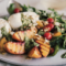 Grilled peach and burrata salad with breadcrumb crispies