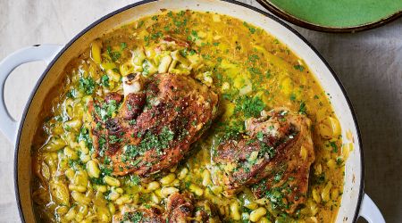 Slow Roast Lamb Shoulder with Flageolet Beans