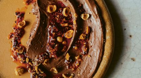 SALTED CHILLI AND OLIVE OIL CHOCOLATE MOUSSE WITH TOASTED HAZELNUTS