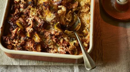Dark Nichts Chanterelle and Gruyère Bread Pudding